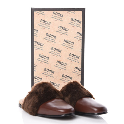 Gucci Calfskin Faux Fur Mens Lawrence Slippers 8 Scan Brown 8 of 8