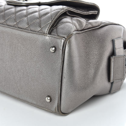 Chanel Metallic Grained Calfskin Quilted Large Casual Pocket Bowling Bag Silver 6 of 16