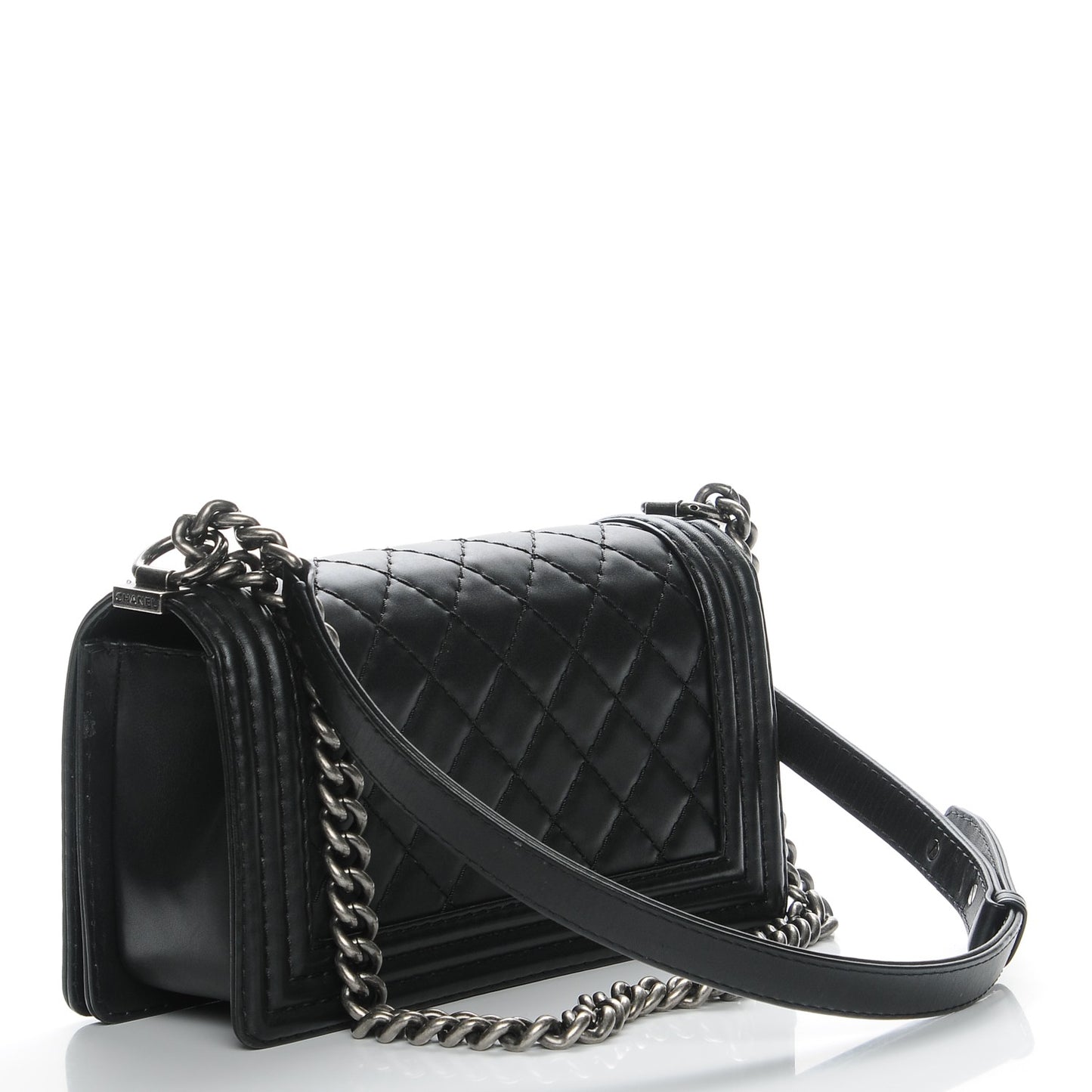 Lambskin Stitch Quilted Medium Boy Flap Black