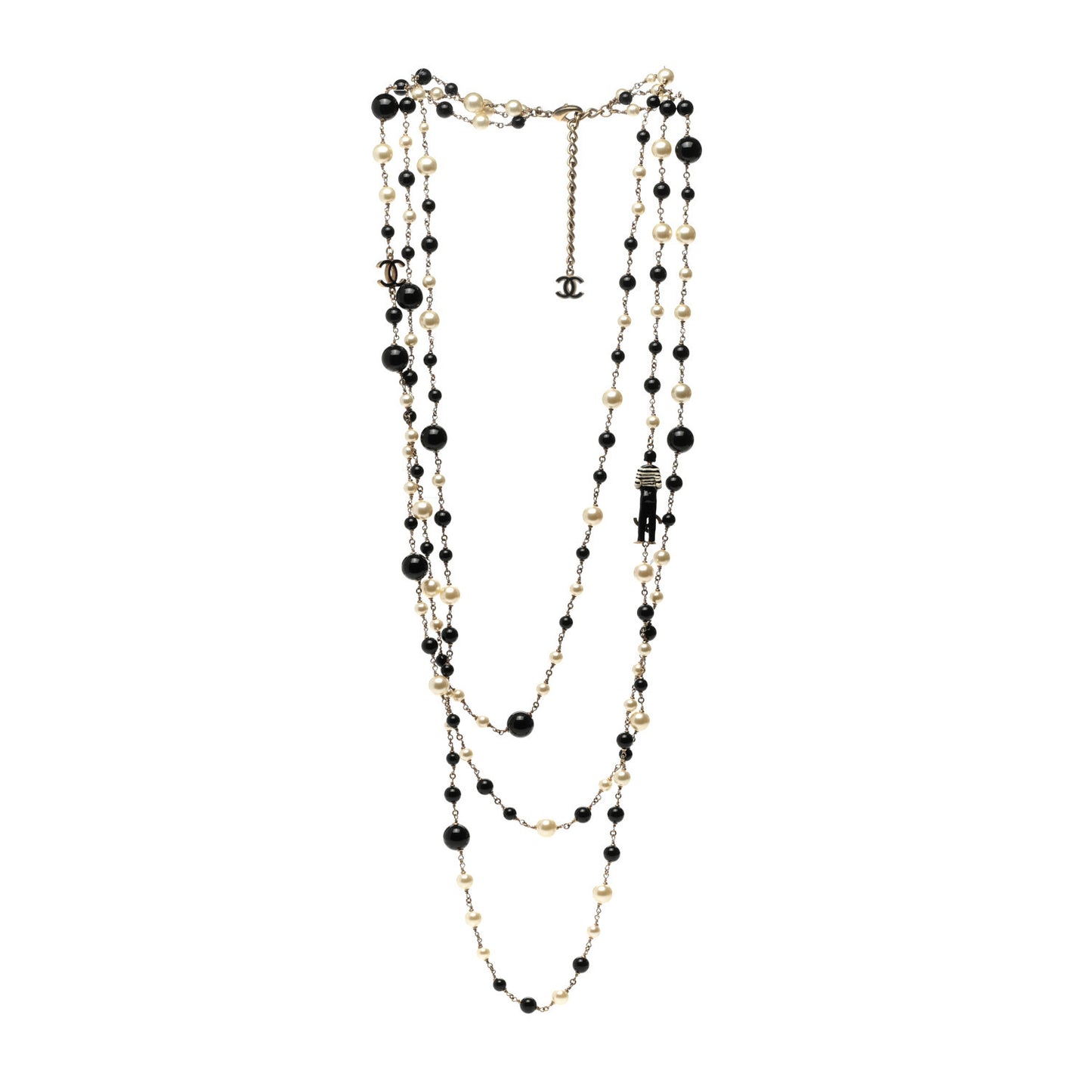 Pearl CC 100th Anniversary Coco Charm Necklace Black Beige Gold