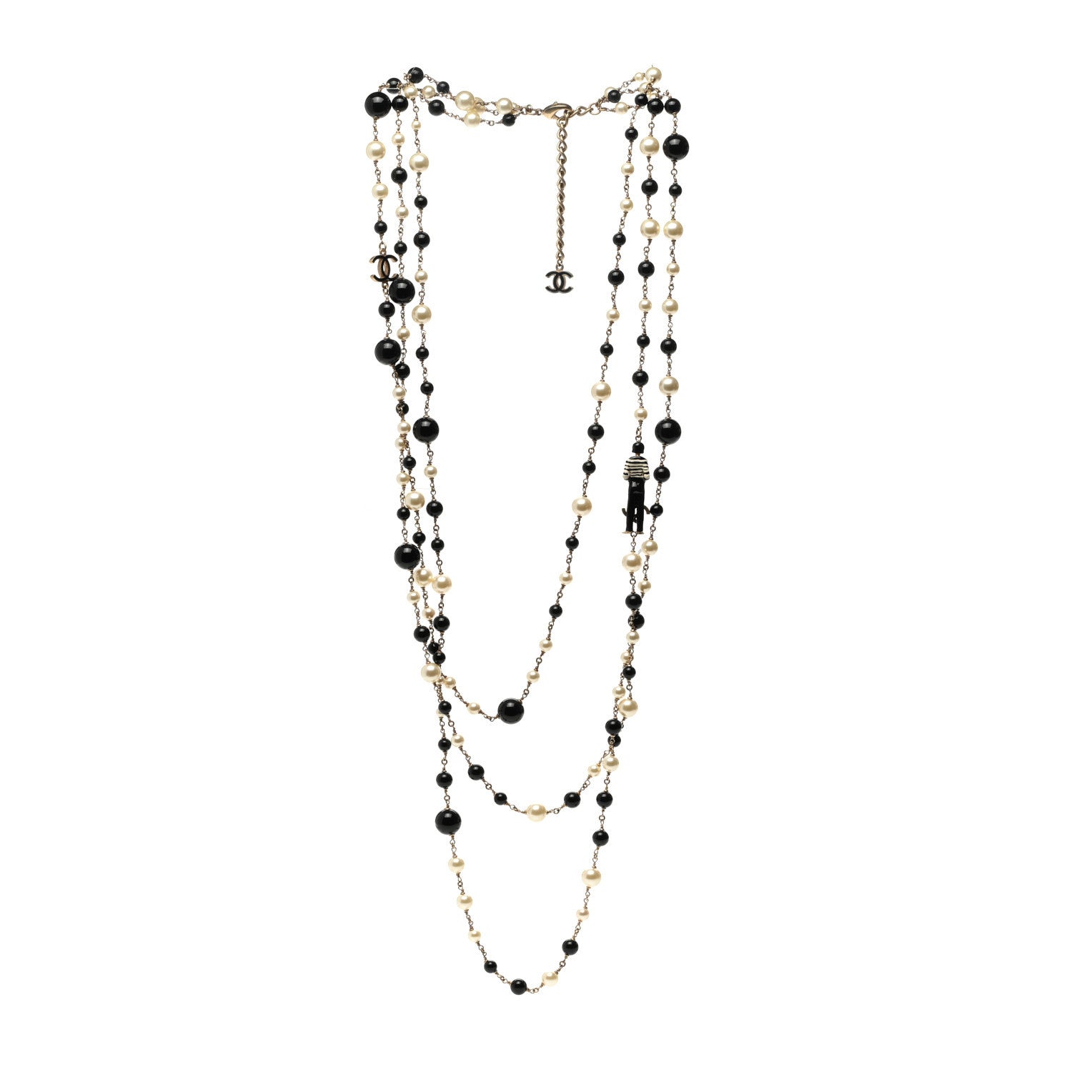 Chanel Pearl CC 100th Anniversary Coco Charm Necklace Black Beige Gold 3 of 7