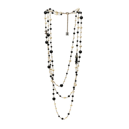 Chanel Pearl CC 100th Anniversary Coco Charm Necklace Black Beige Gold 3 of 7