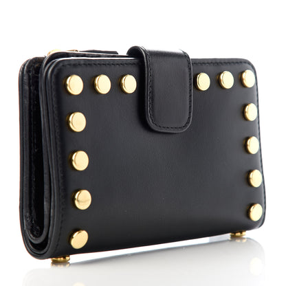 Prada Soft Calfskin Studded Compact Wallet Black 3 of 7