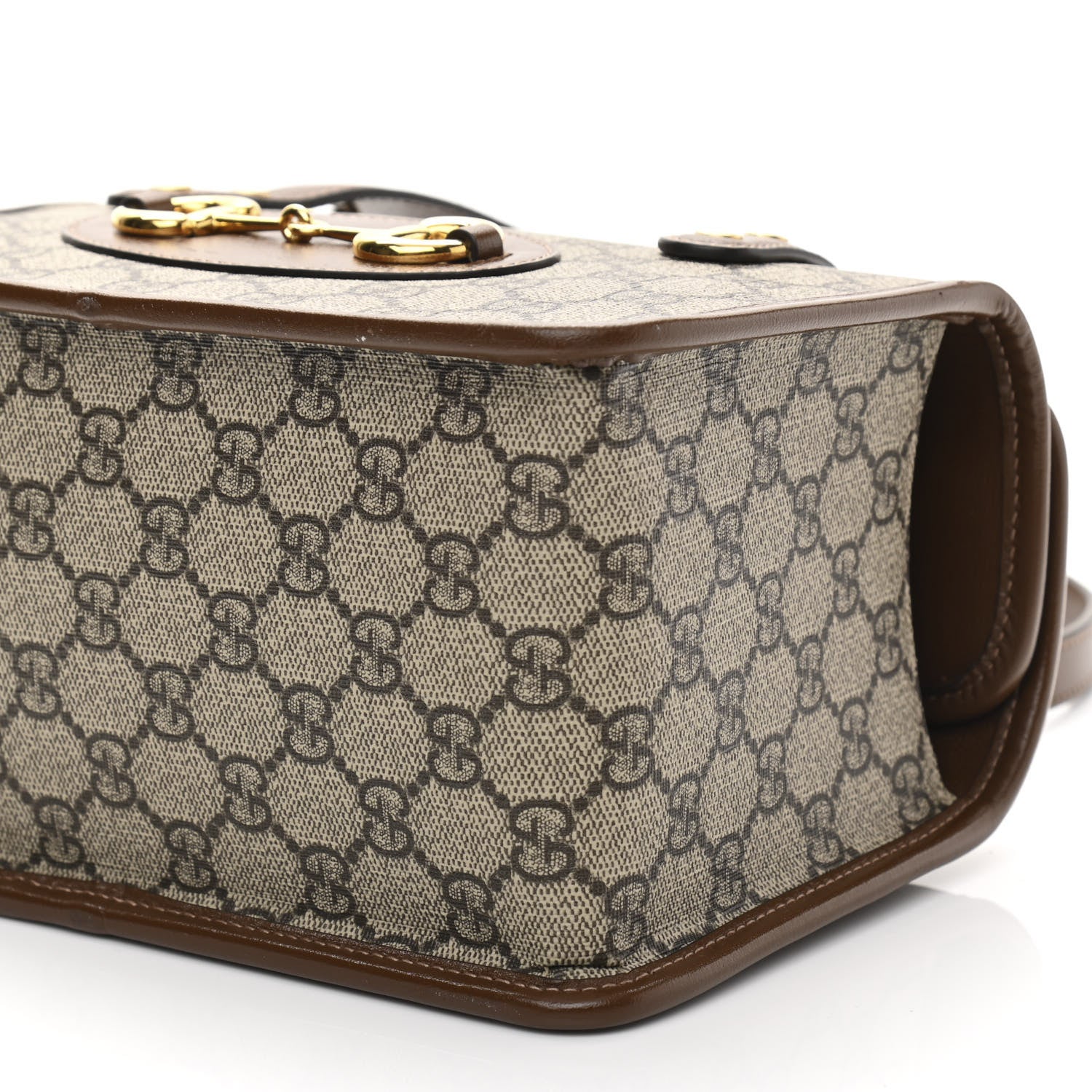 Gucci GG Supreme Monogram Azalea Calfskin Mini Horsebit 1955 Foldover Top Handle Bag Beige Ebony Brown Sugar 12 of 13