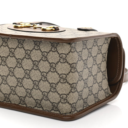 Gucci GG Supreme Monogram Azalea Calfskin Mini Horsebit 1955 Foldover Top Handle Bag Beige Ebony Brown Sugar 12 of 13