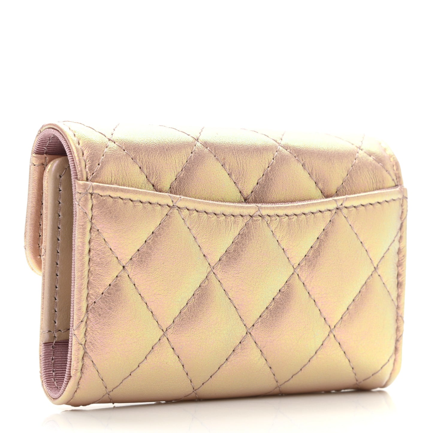 Iridescent Calfskin Quilted Classic 4 Key Holder Wallet Pink
