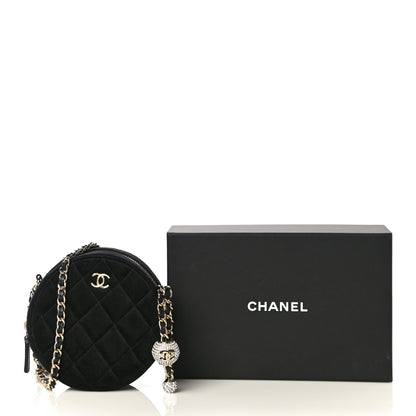 Chanel Velvet Quilted Pearl Crush Round Clutch With Chain Black 10 of 10