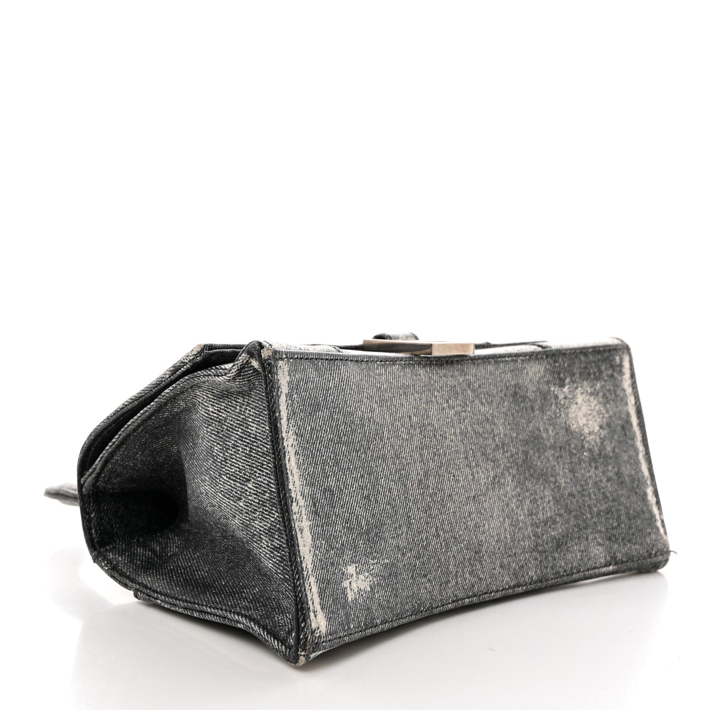 Nappa Denim Printed Small Hourglass Top Handle Bag Black