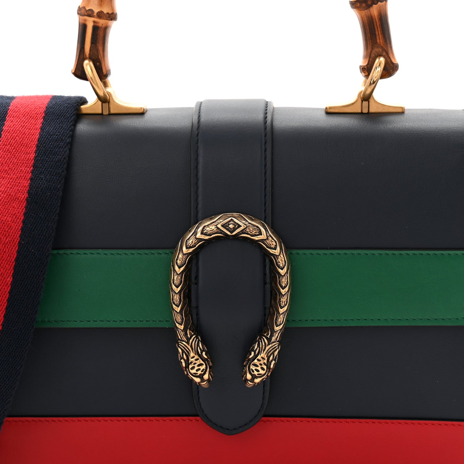 Gucci Moon Calfskin Web Medium Dionysus Bamboo Top Handle Bag Black Bright Evergreen Hibiscus Red 8 of 11