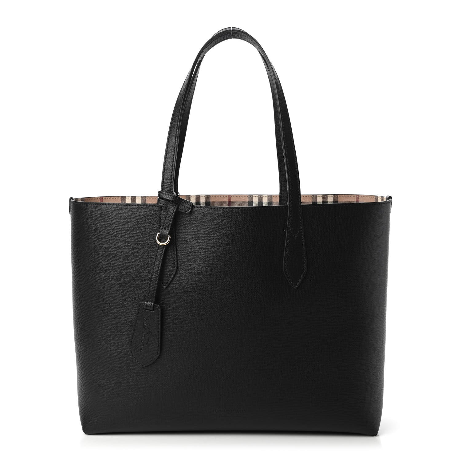 Burberry Grainy Calfskin Haymarket Check Medium Reversible Tote Black 1 of 16