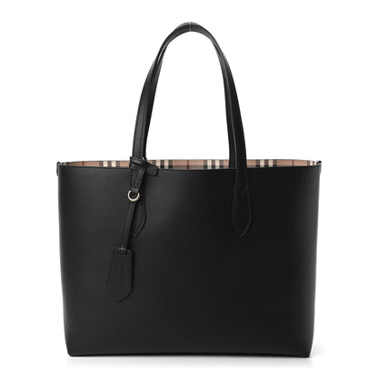 Burberry Grainy Calfskin Haymarket Check Medium Reversible Tote Black 1 of 16