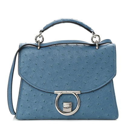 Salvatore Ferragamo Ostrich Gancini Top Handle Satchel Chambray Neutral 1 of 9