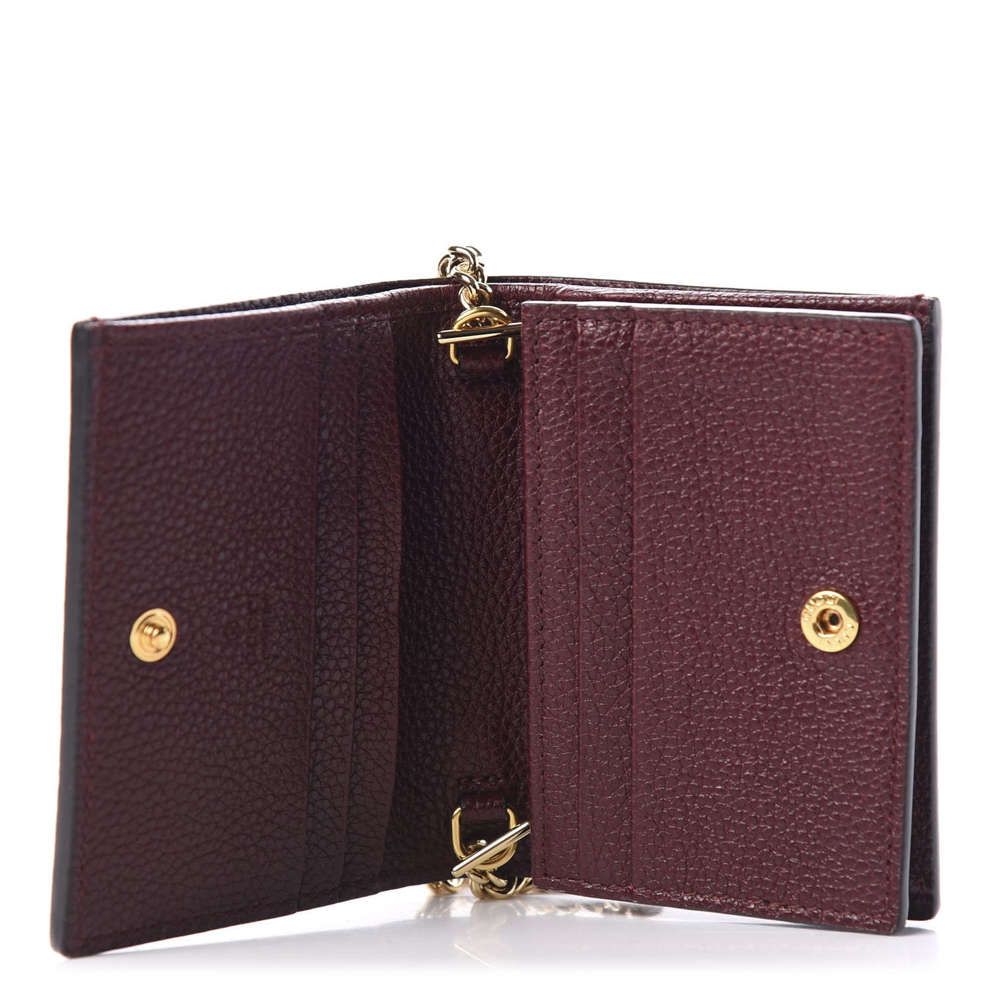 Grainy Calfskin Zumi Chain Card Case Wallet Vintage Bordeaux