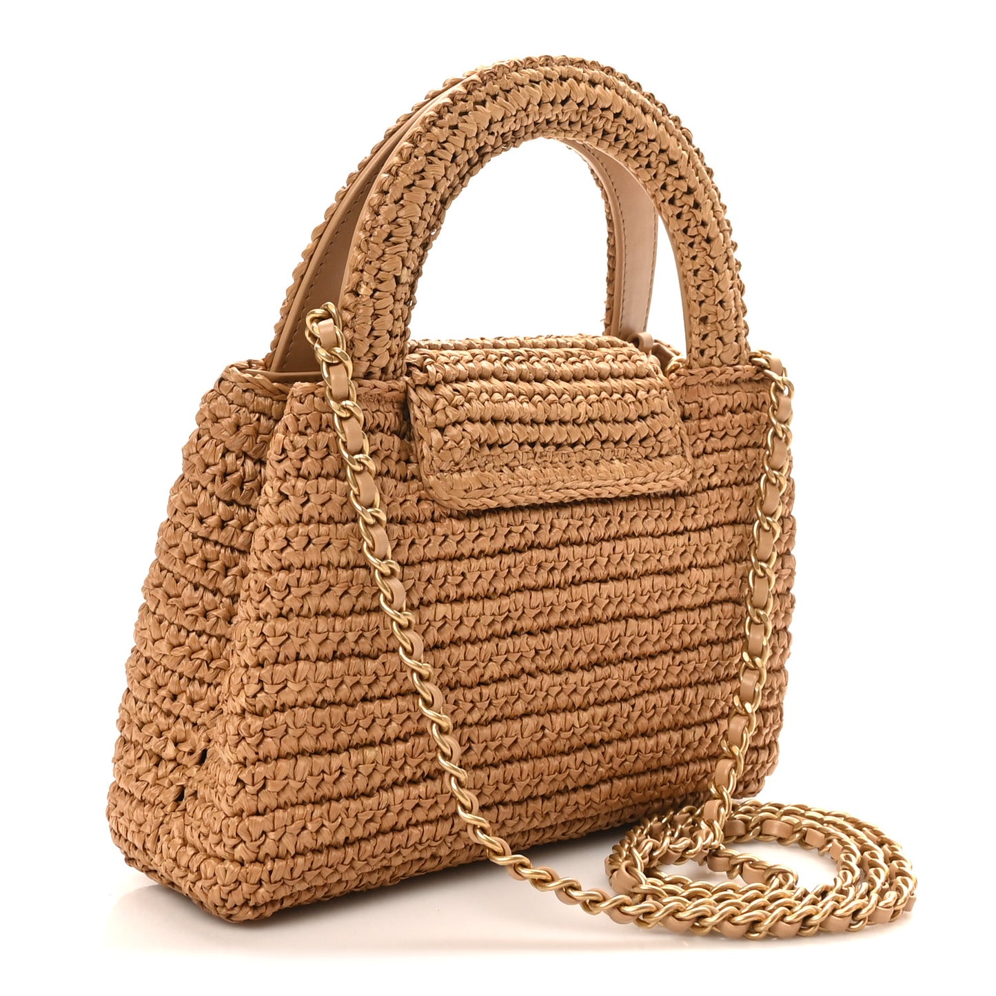 Braided Raffia Nano Kelly Flap Bag Dark Beige
