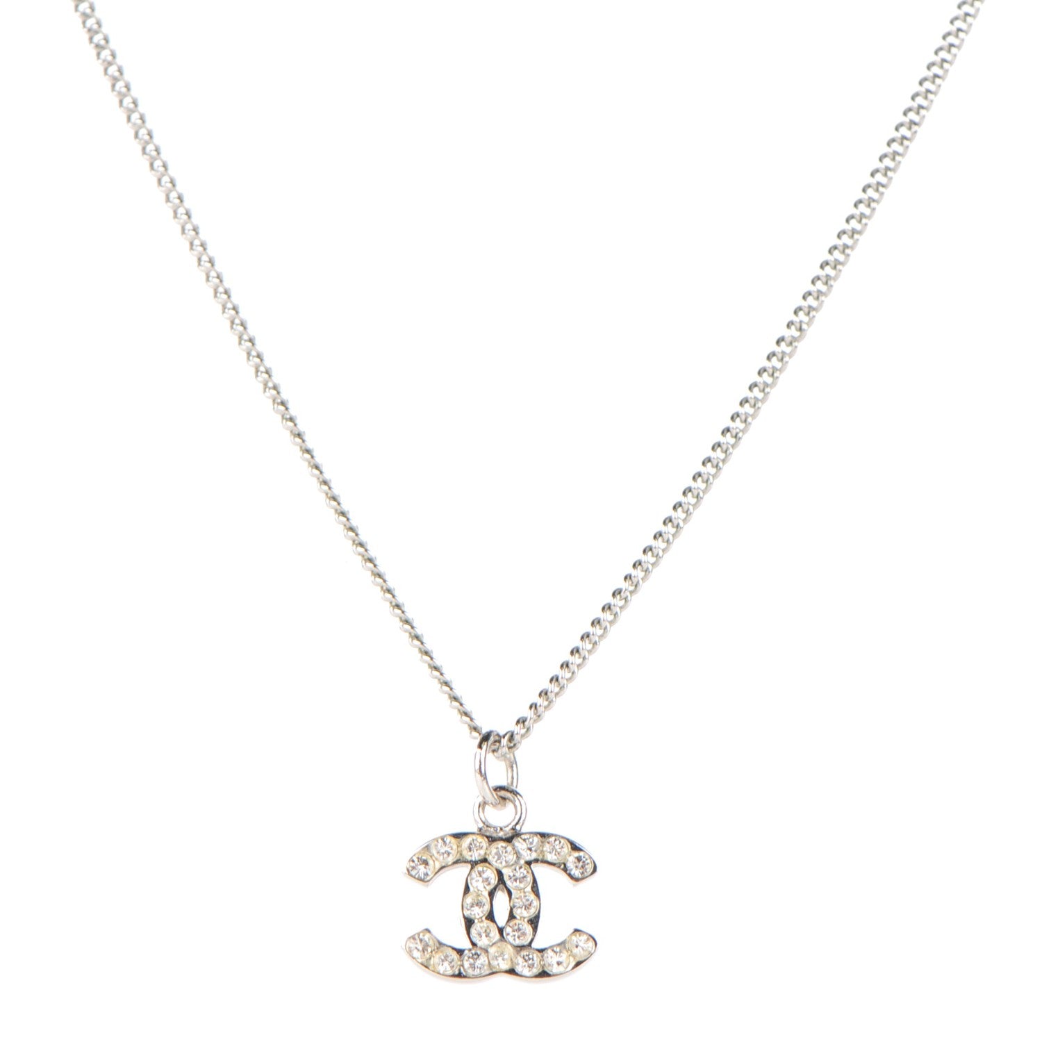 Chanel Crystal Timeless CC Necklace Silver 1 of 5