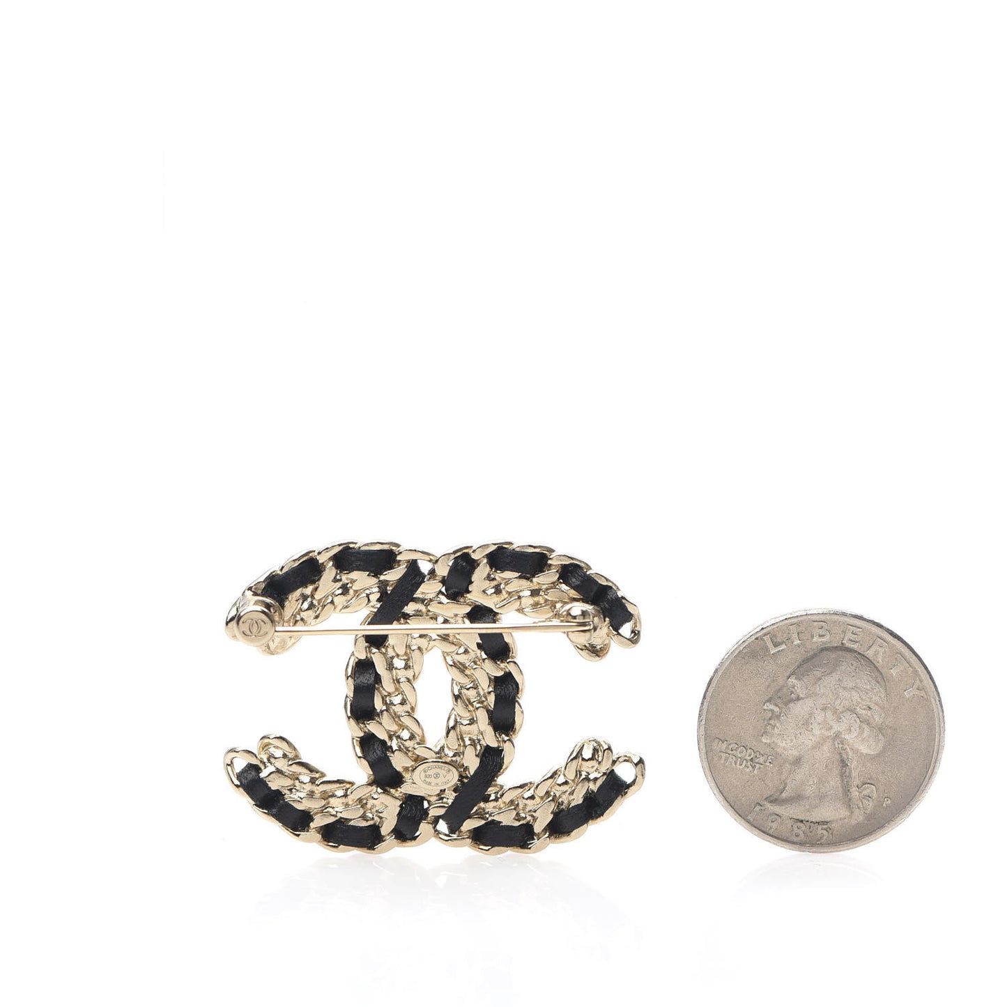 Lambskin Crystal Vintage Allure CC Chain Brooch Black Gold