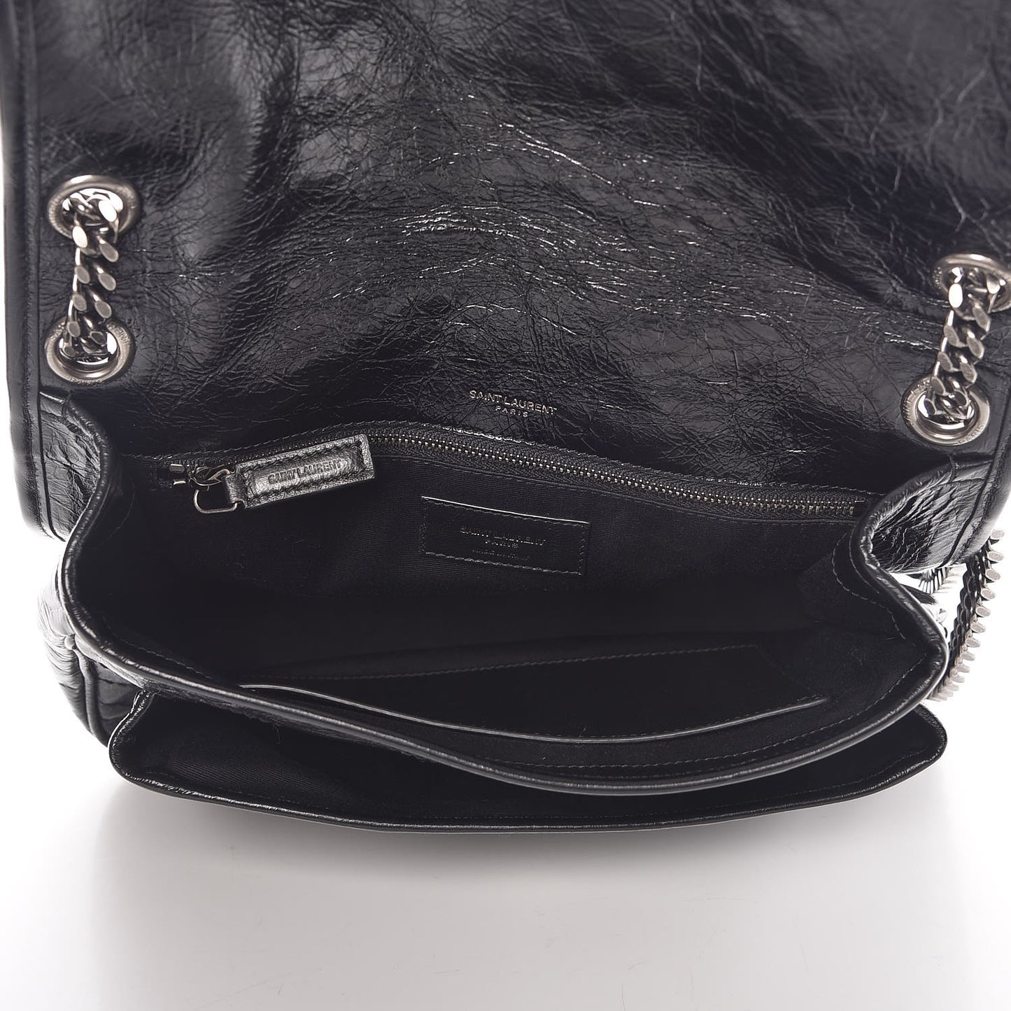 Crinkled Calfskin Matelasse Monogram Medium Niki Chain Satchel Black