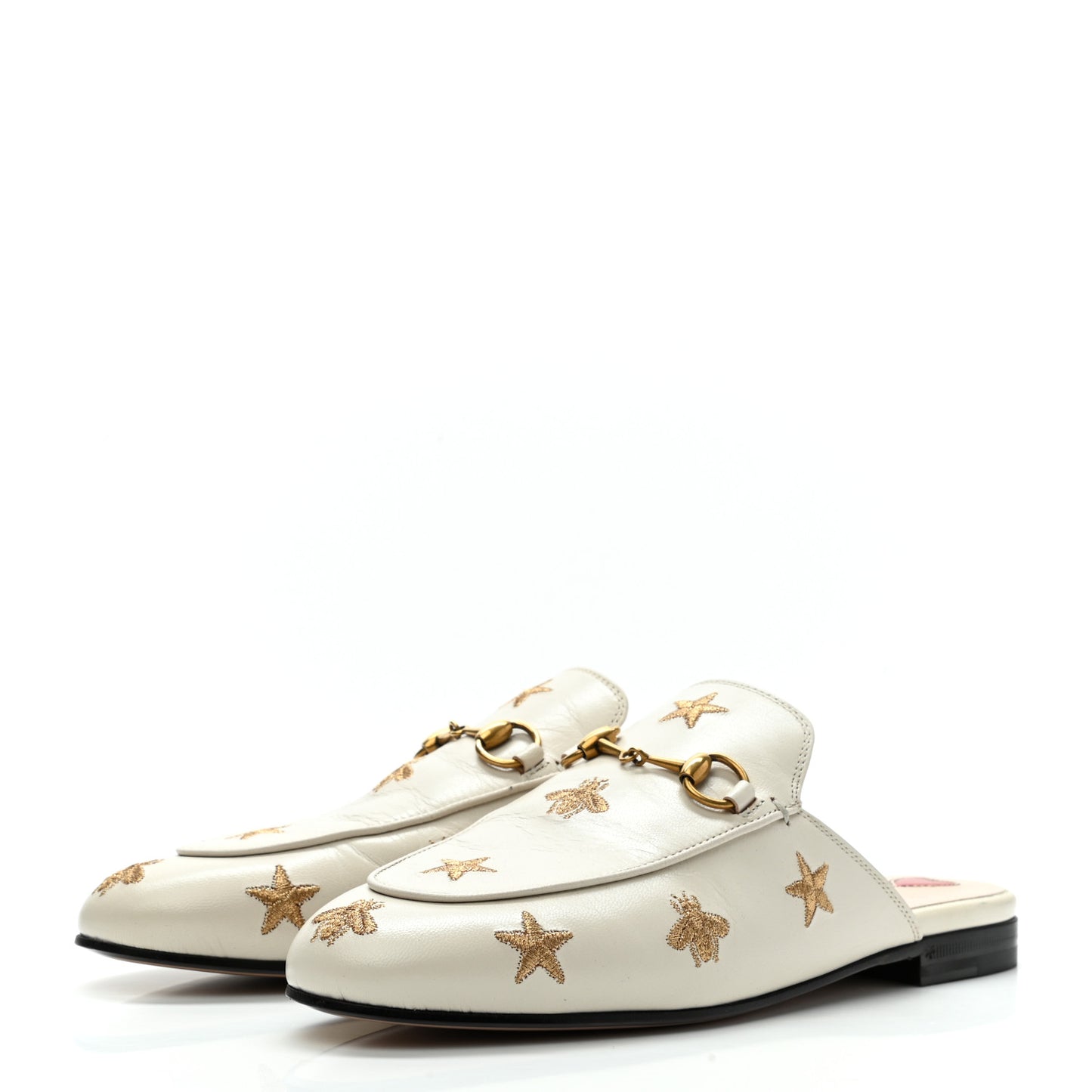 Goatskin Bee Star Embroidered Womens Princetown Slippers 38 Mystic White