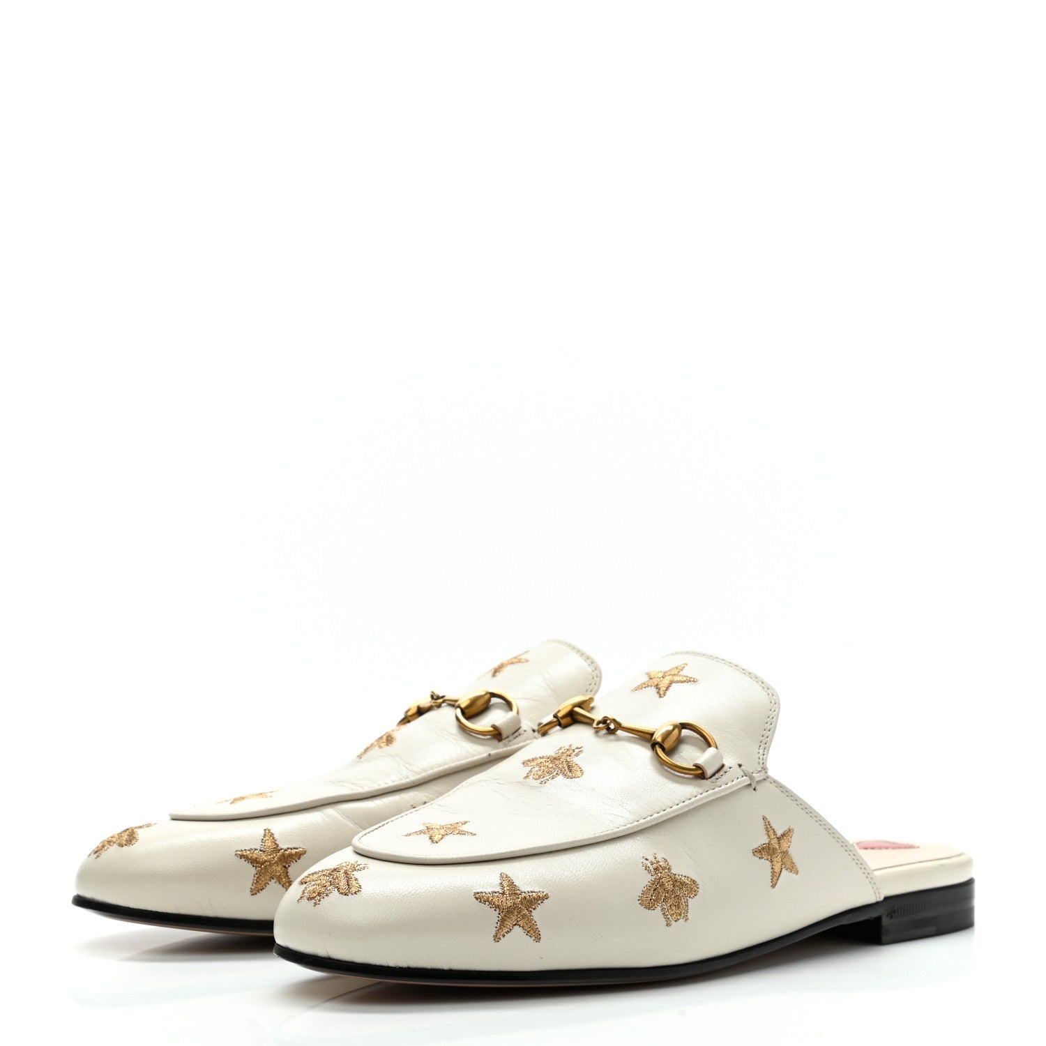 Gucci Goatskin Bee Star Embroidered Womens Princetown Slippers 38 Mystic White 3 of 8