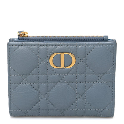 Christian Dior Grained Calfskin Supple Cannage Caro Dahlia Wallet Cloud Blue 1 of 7