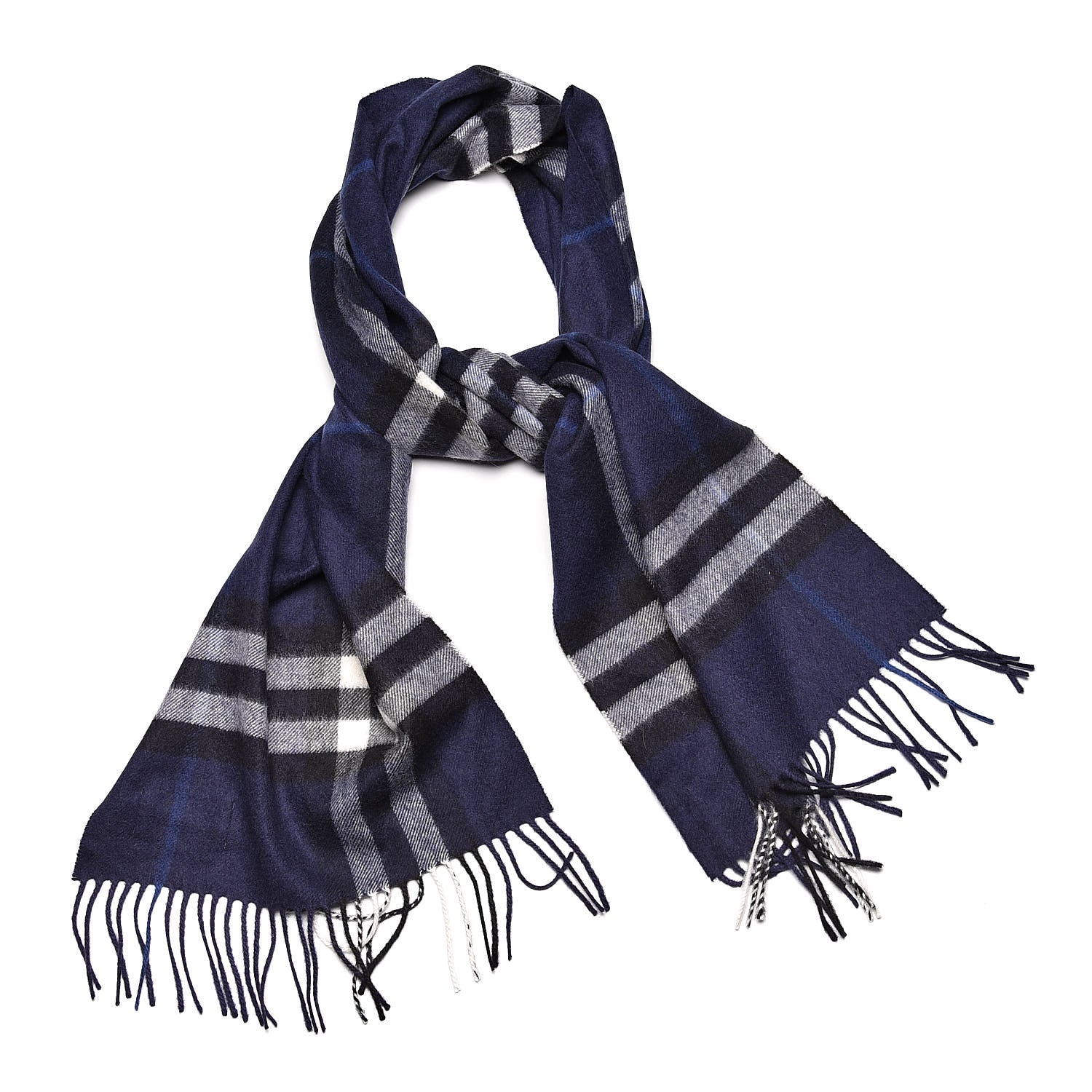 Burberry Cashmere Giant Check Fringe Scarf Blue 1 of 6