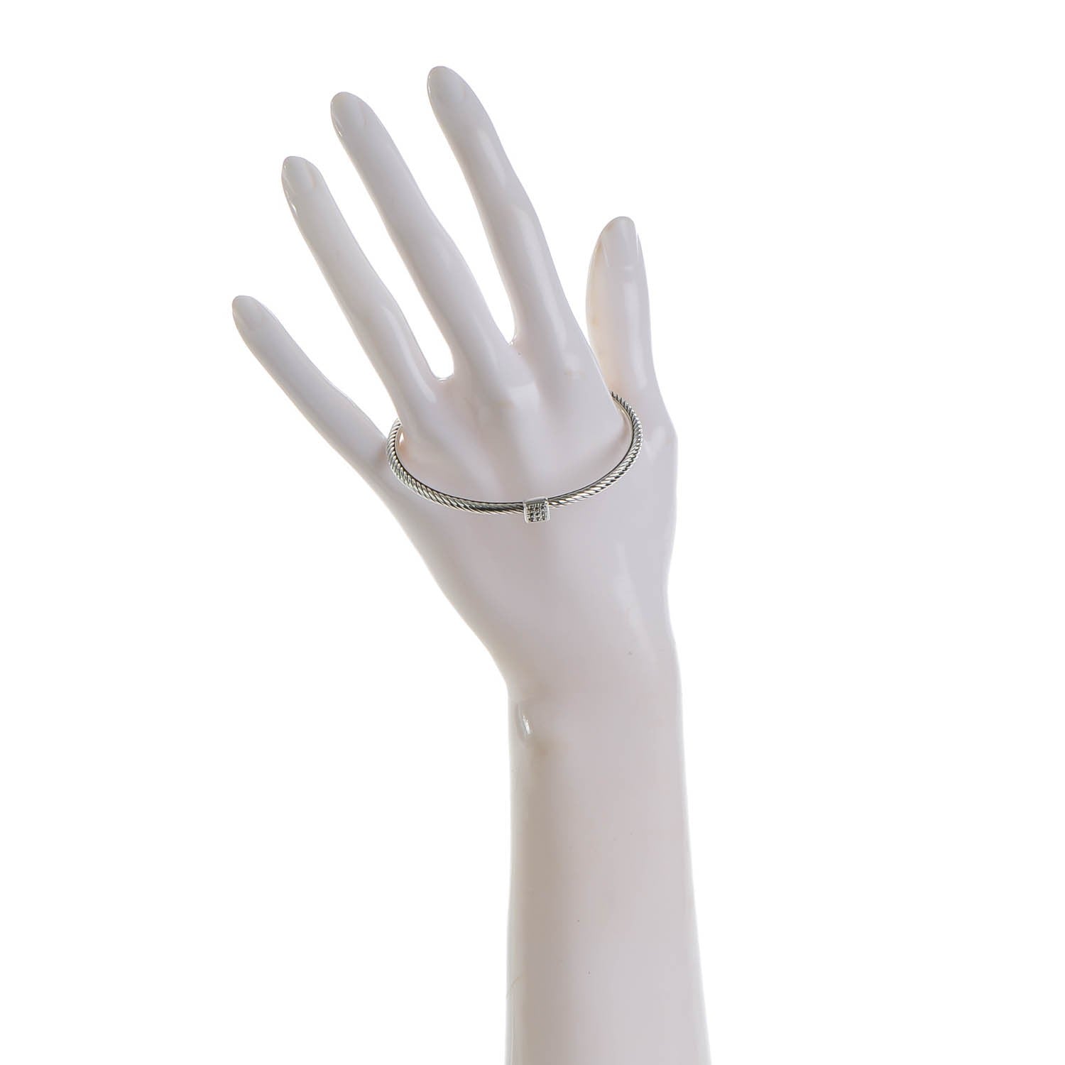 David Yurman Sterling Silver Pave Diamond 3mm Cable Wire Bangle 2 of 5