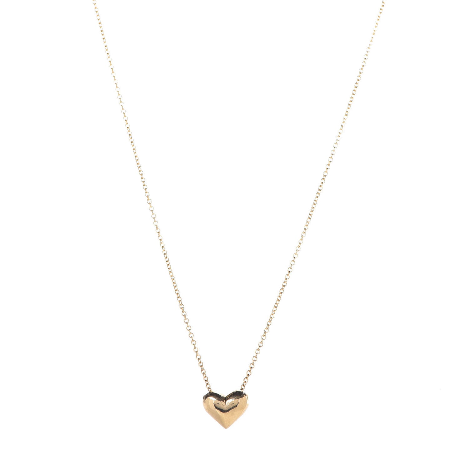 18K Yellow Gold Small Puff Heart Pendant Necklace