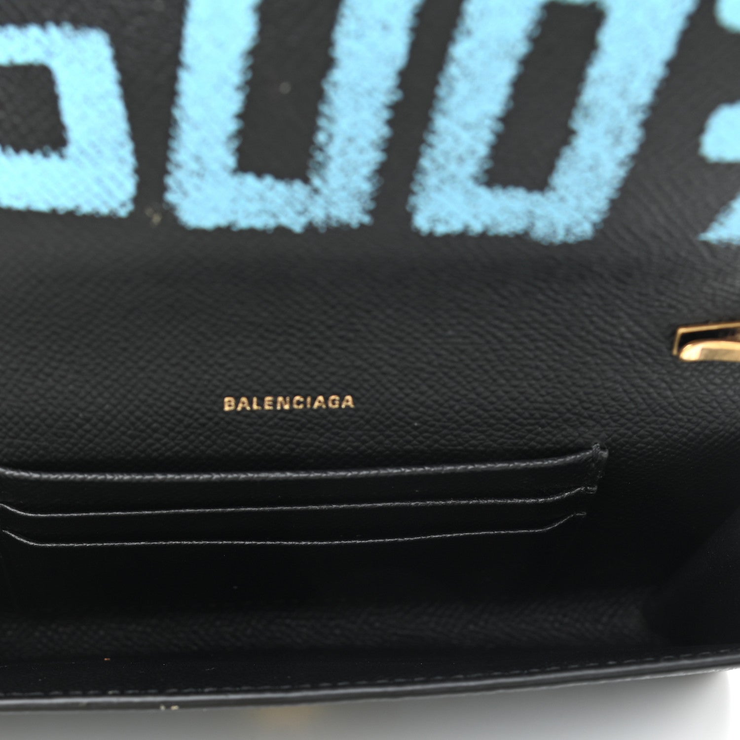 Balenciaga Signature Grained Calfskin Graffiti BB Chain Wallet Black Multicolor 4 of 10