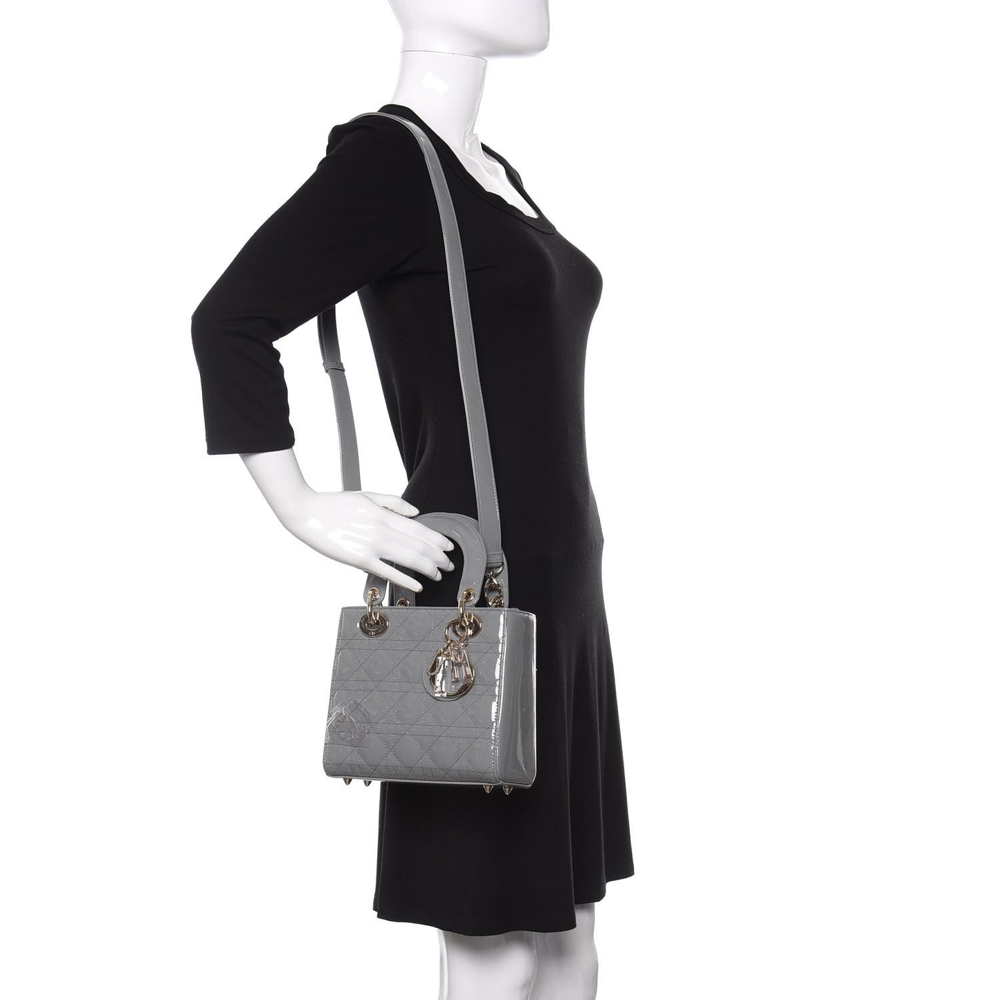 Patent Cannage Small Lady Dior Grey