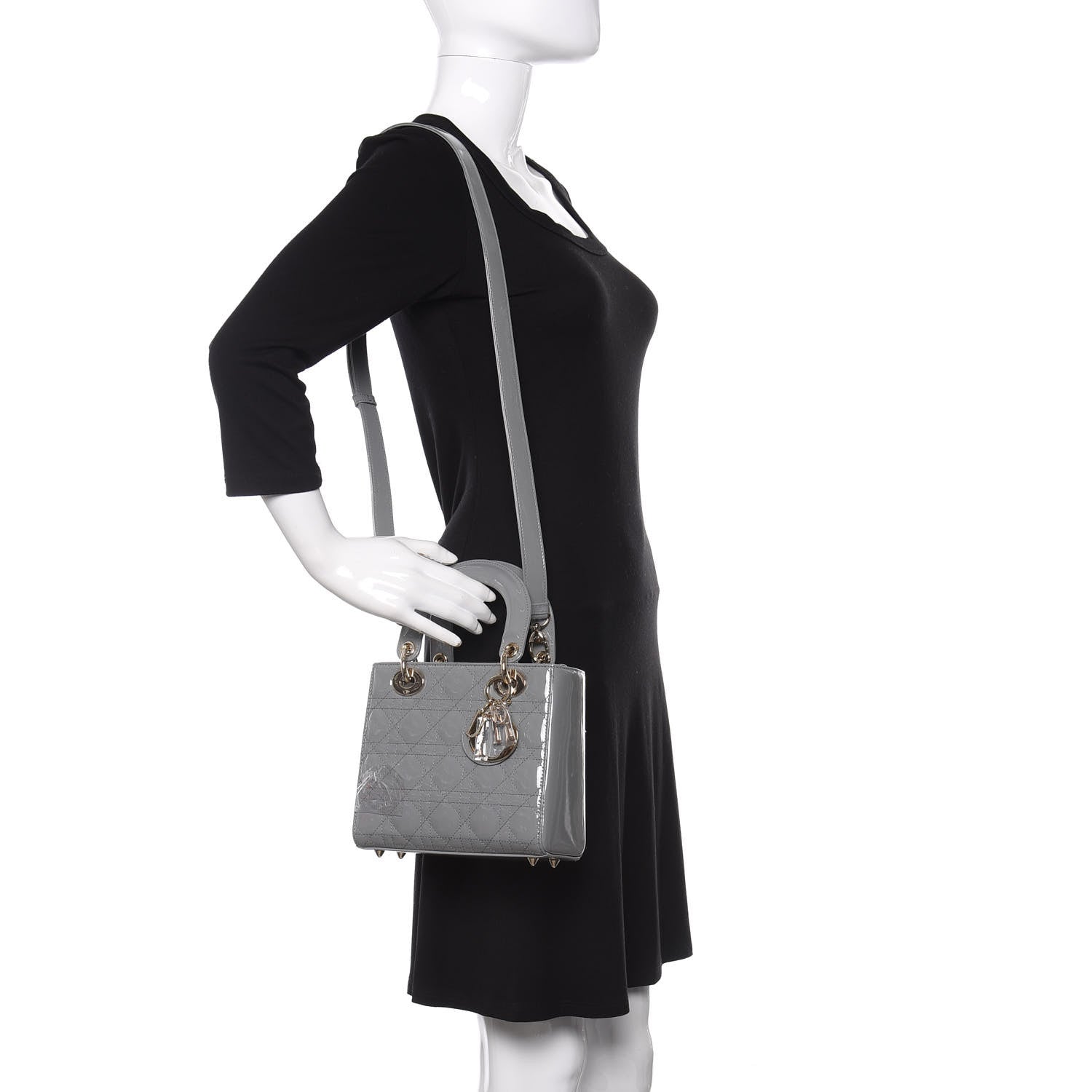 Christian Dior Patent Cannage Small Lady Dior Grey 2 of 12