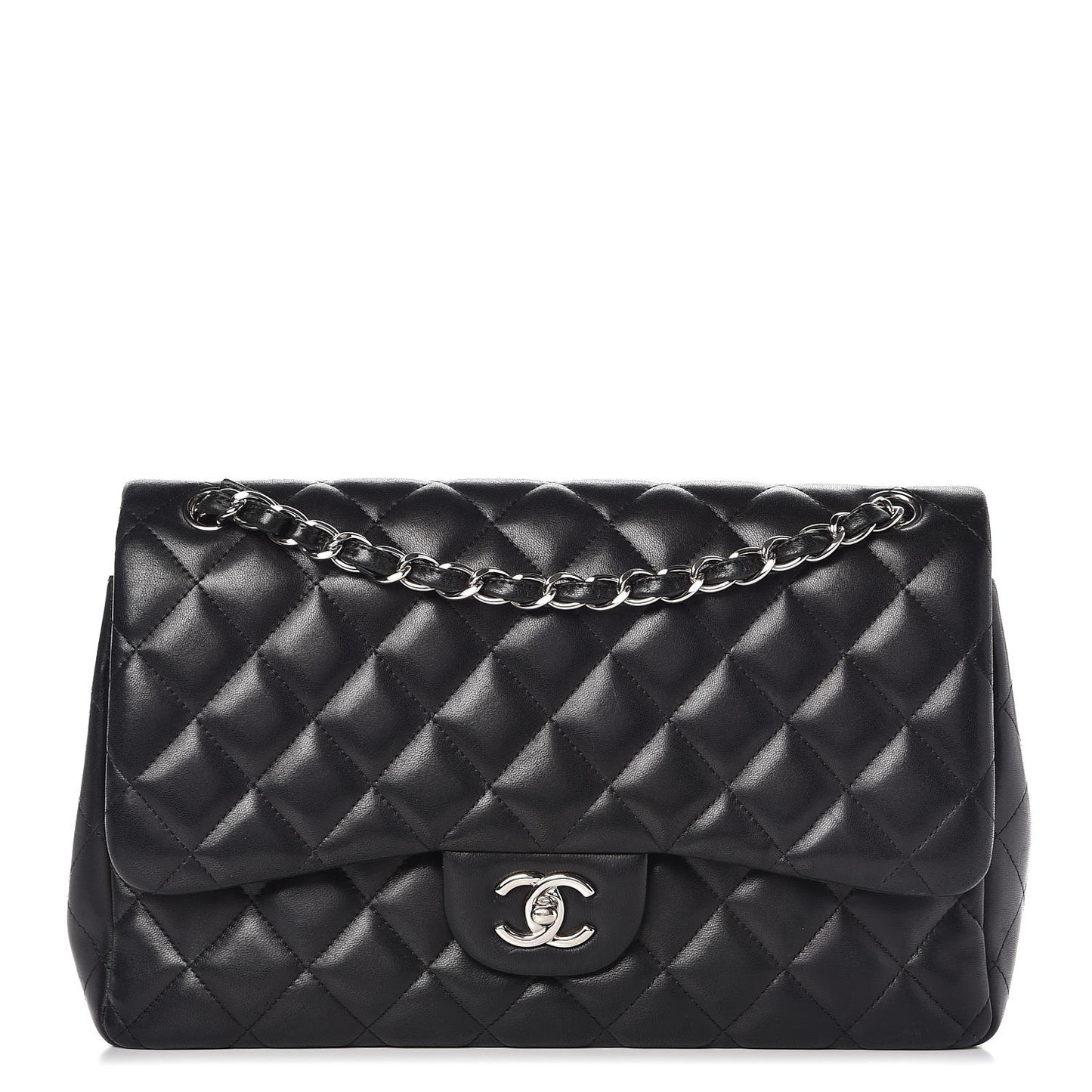 Lambskin Quilted Jumbo Double Flap Black