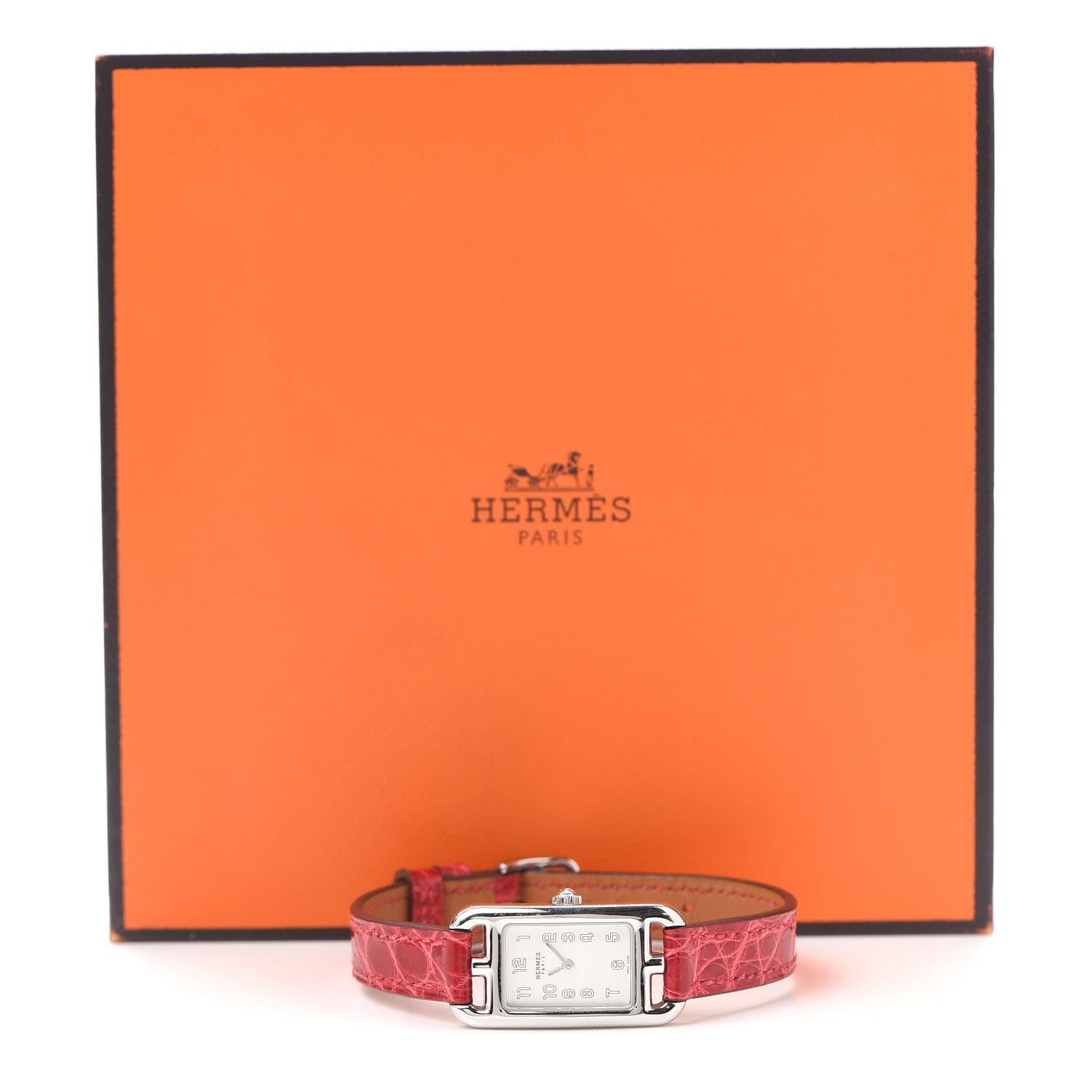 Hermes Stainless Steel Alligator 17mm Nantucket Quartz Watch Braise 5 of 5
