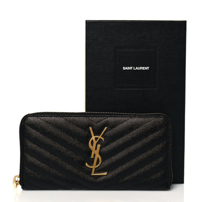 Saint Laurent Grain De Poudre Matelasse Chevron Monogram Zip Around Wallet Black 12 of 12