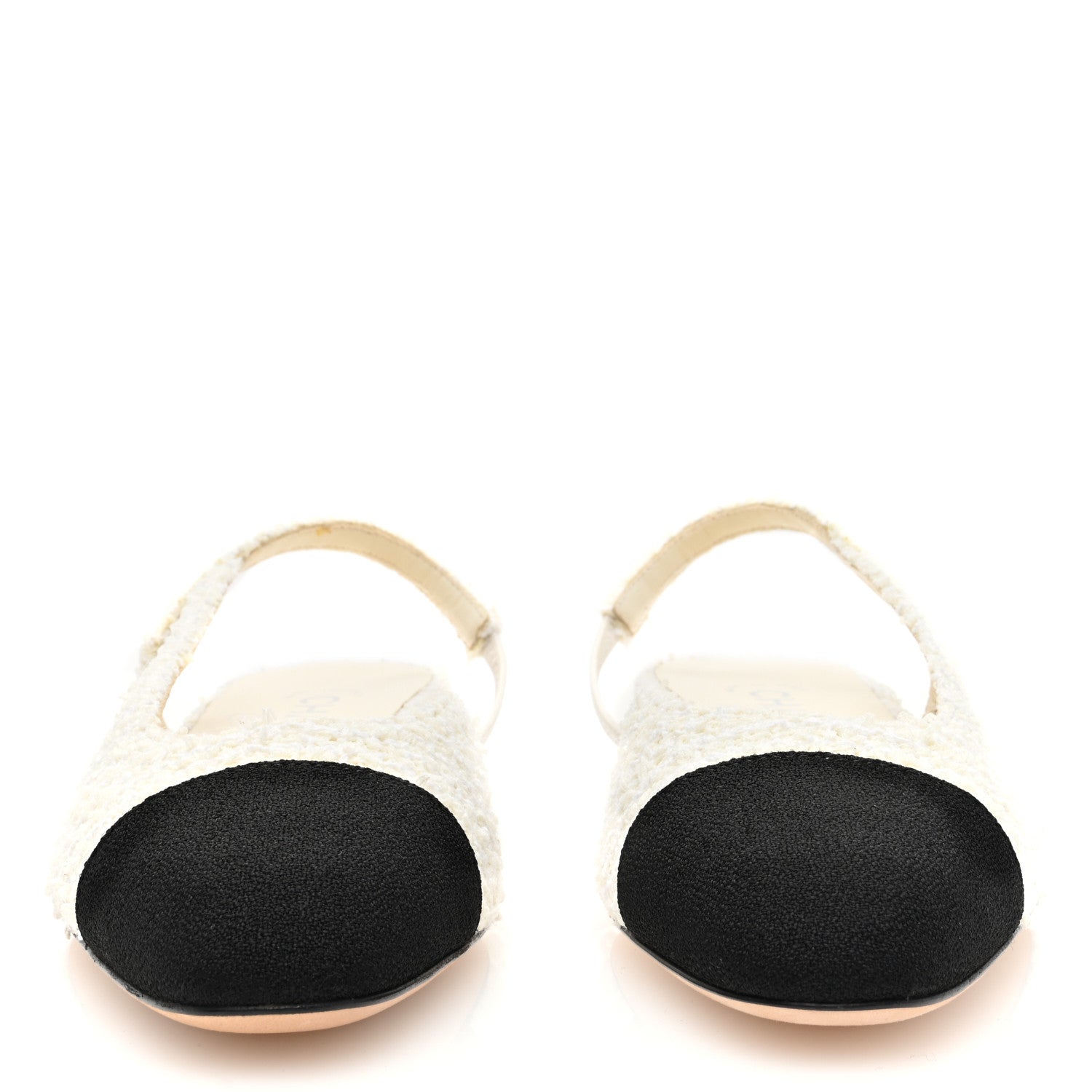 Chanel Tweed Cap Toe CC Slingback Flat 37.5 White Black 3 of 7