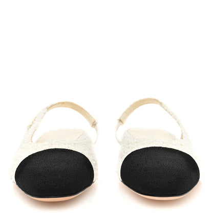 Chanel Tweed Cap Toe CC Slingback Flat 37.5 White Black 3 of 7
