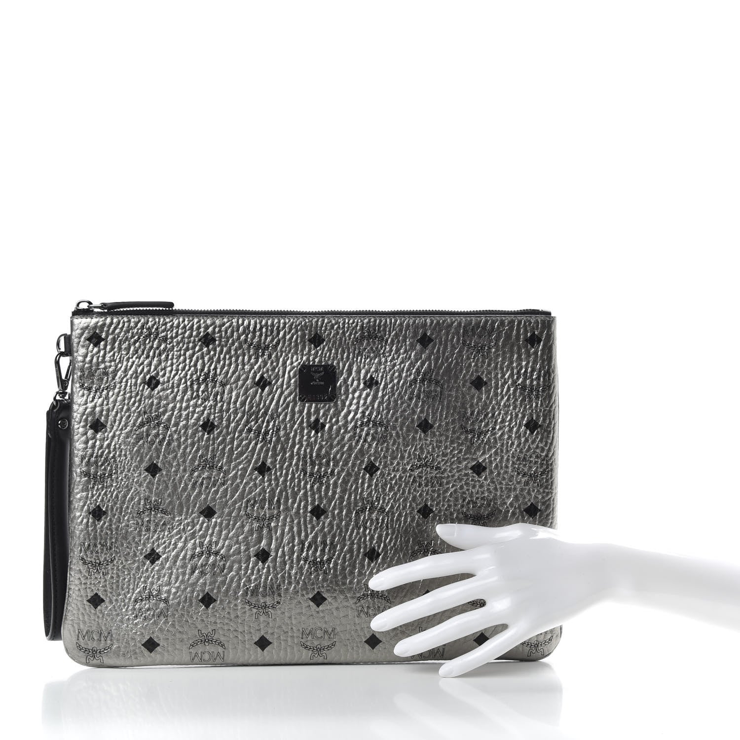 MCM Metallic Visetos Large Stark Wristlet Pouch Silver 2 of 7