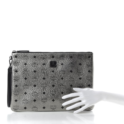MCM Metallic Visetos Large Stark Wristlet Pouch Silver 2 of 7