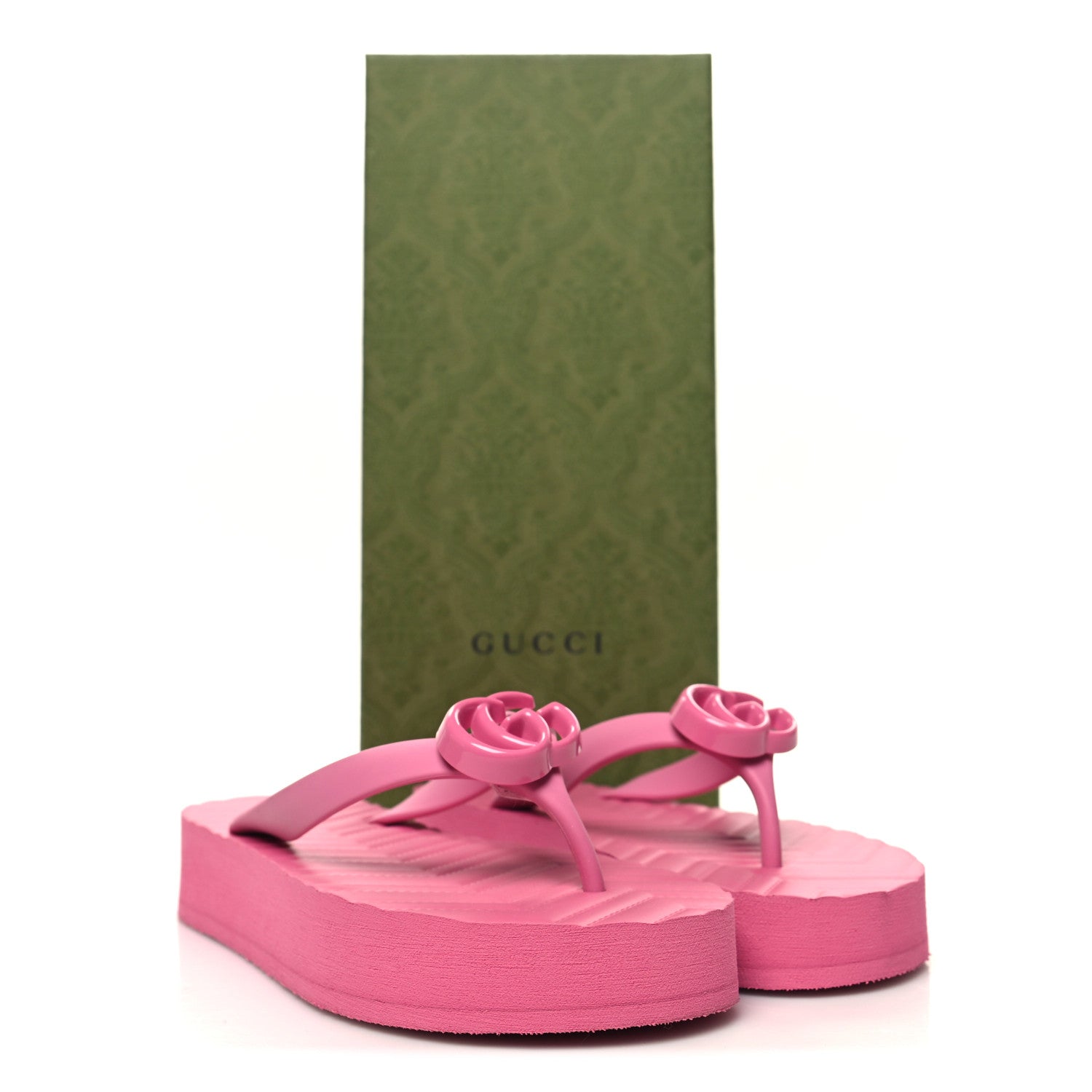 Gucci Rubber Chevron Womens GG Thong Sandals 36 Pink Tropical Flower 8 of 8