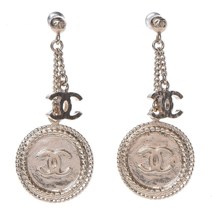 Chanel Medallion Clover CC Drop Earrings Light Gold 1 of 5