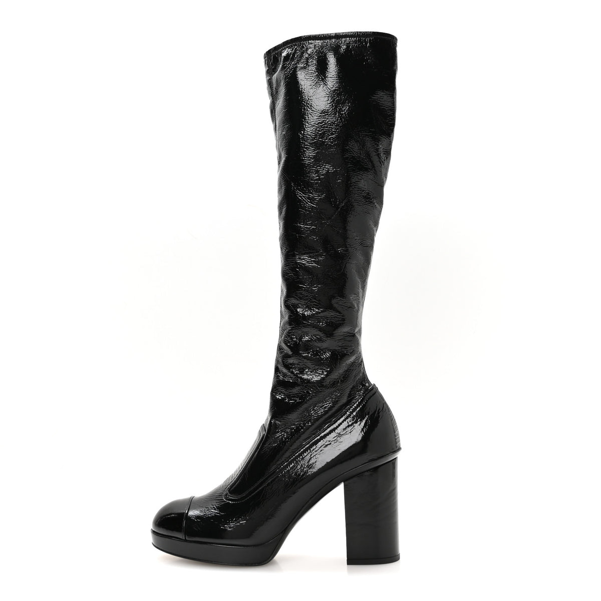 Crumpled Patent High Boots 39.5 Black