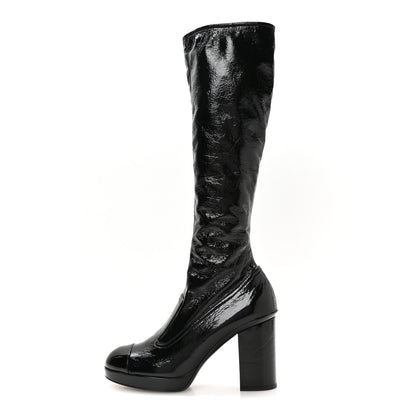 Chanel Crumpled Patent High Boots 39.5 Black 1 of 8