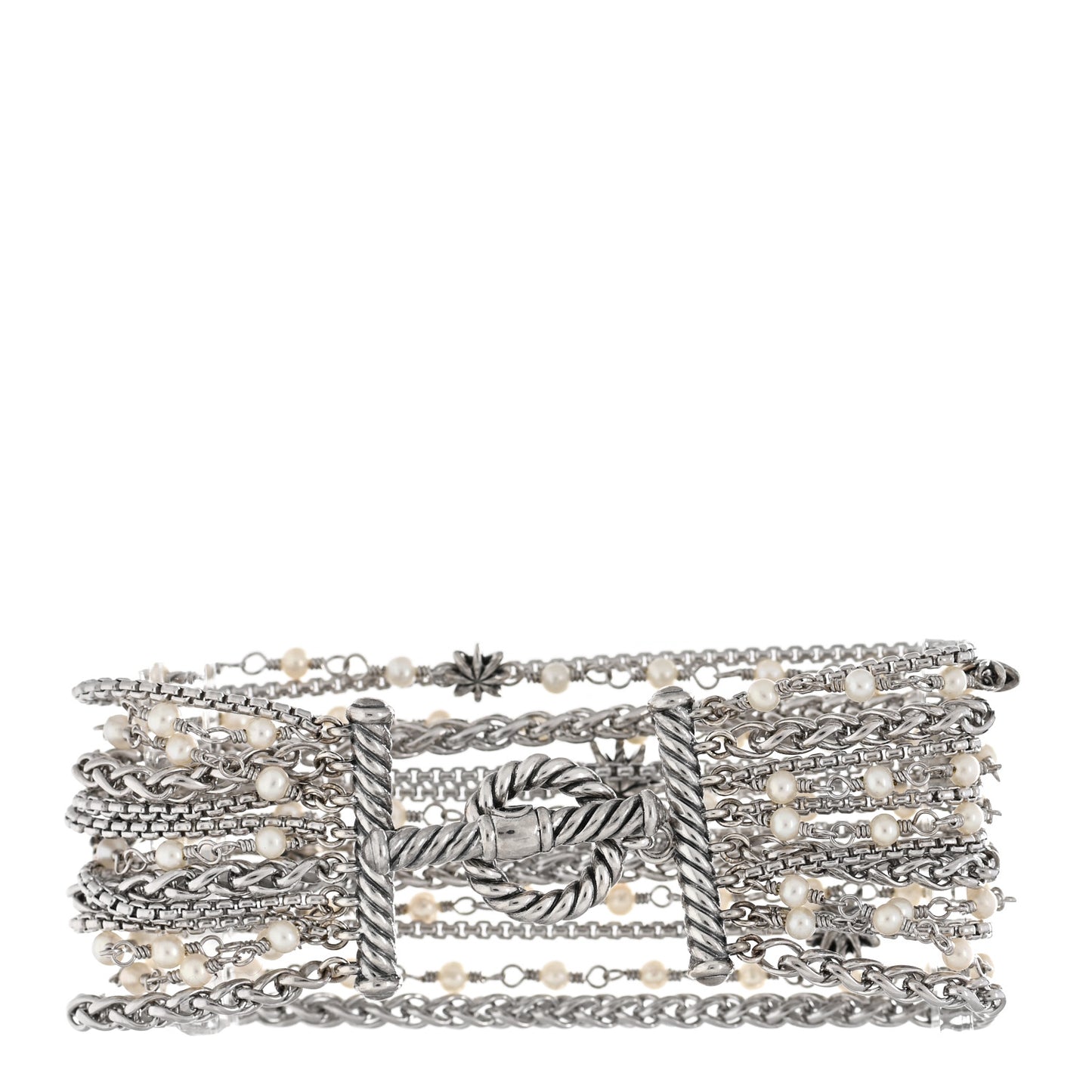 Sterling Silver Pearl Starburst Multi-Row Bracelet