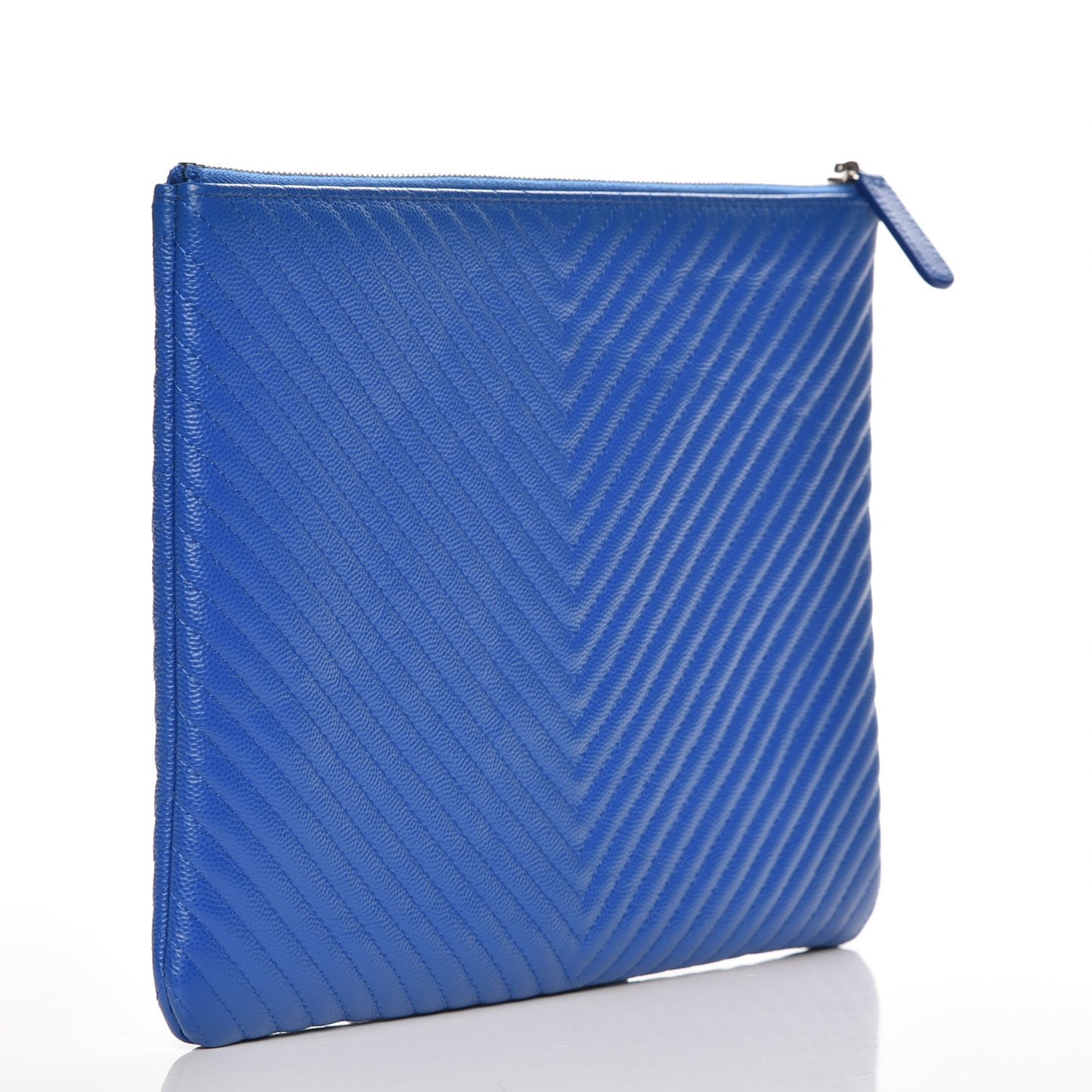 Caviar Chevron Quilted Medium Cosmetic Case Blue