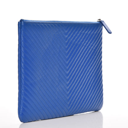 Chanel Caviar Chevron Quilted Medium Cosmetic Case Blue 3 of 8