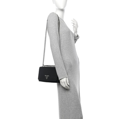 Prada Saffiano Tessuto Nylon Chain Shoulder Bag Black 2 of 9