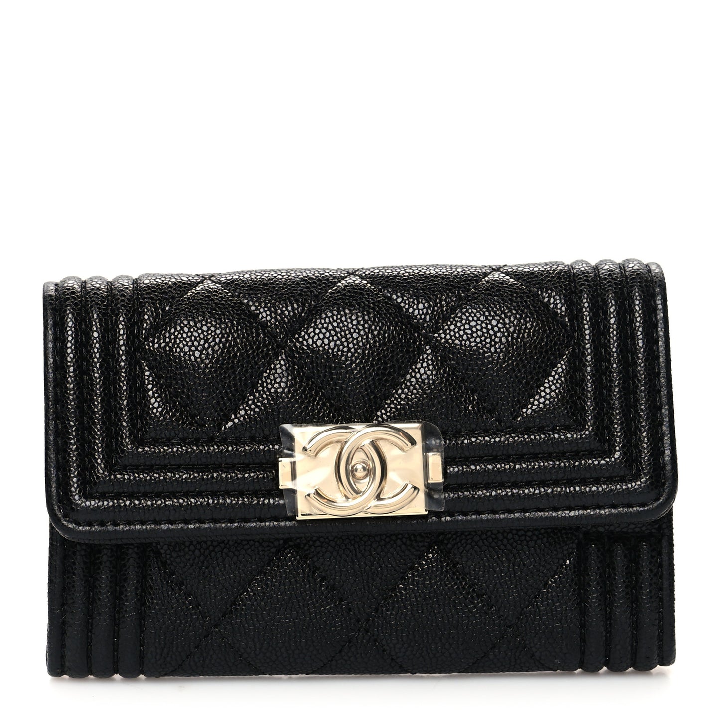 Caviar Quilted Boy Flap Card Holder Black