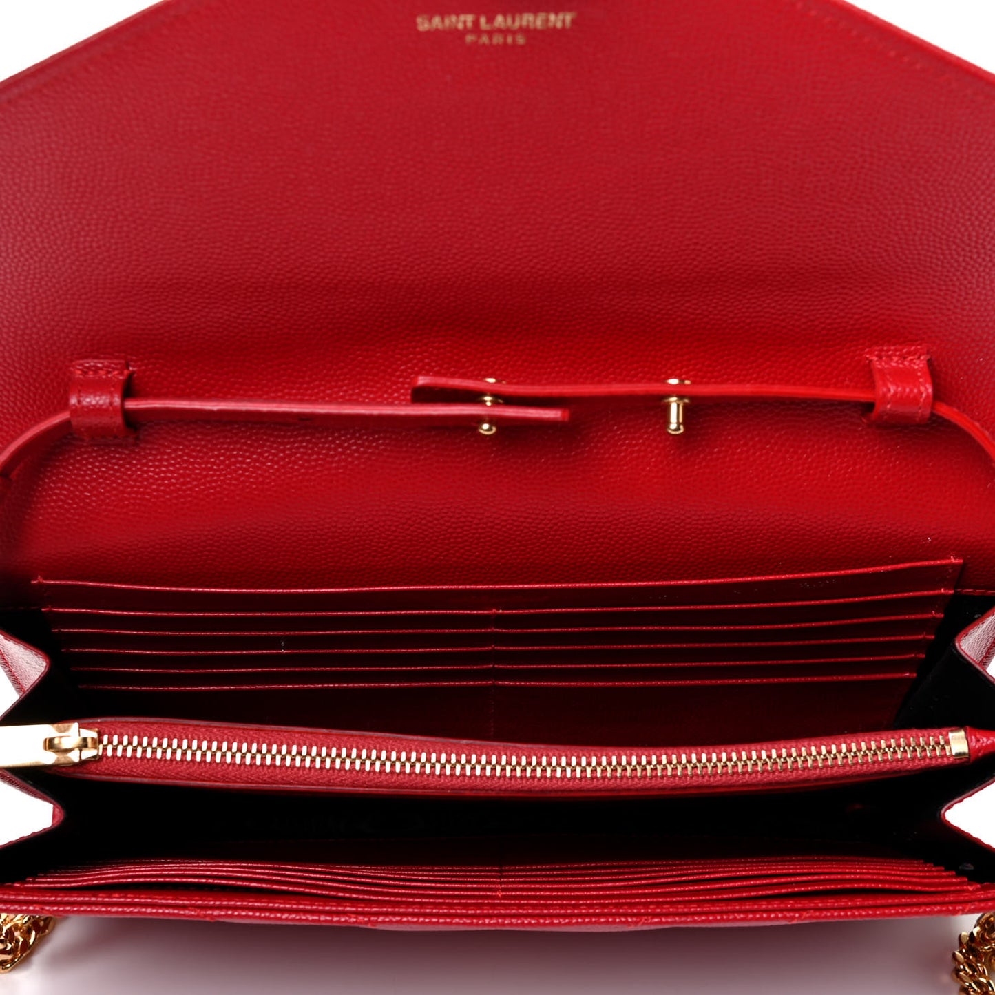 Grain De Poudre Matelasse Chevron Monogram Chain Wallet Red