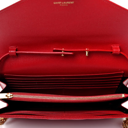Saint Laurent Grain De Poudre Matelasse Chevron Monogram Chain Wallet Red 4 of 4