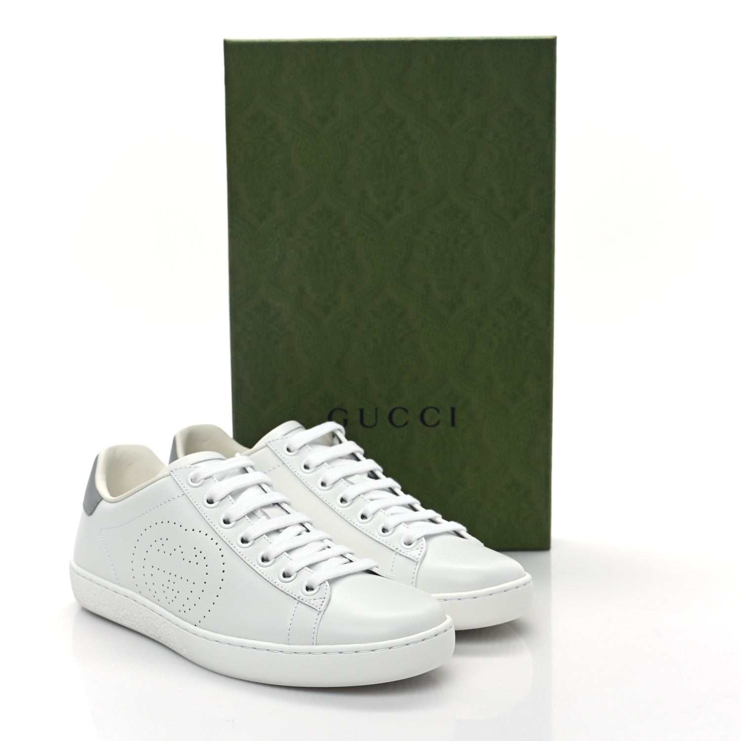 Gucci Calfskin Interlocking G Perforated Womens Ace Sneakers 36 White Grey Sky 9 of 9