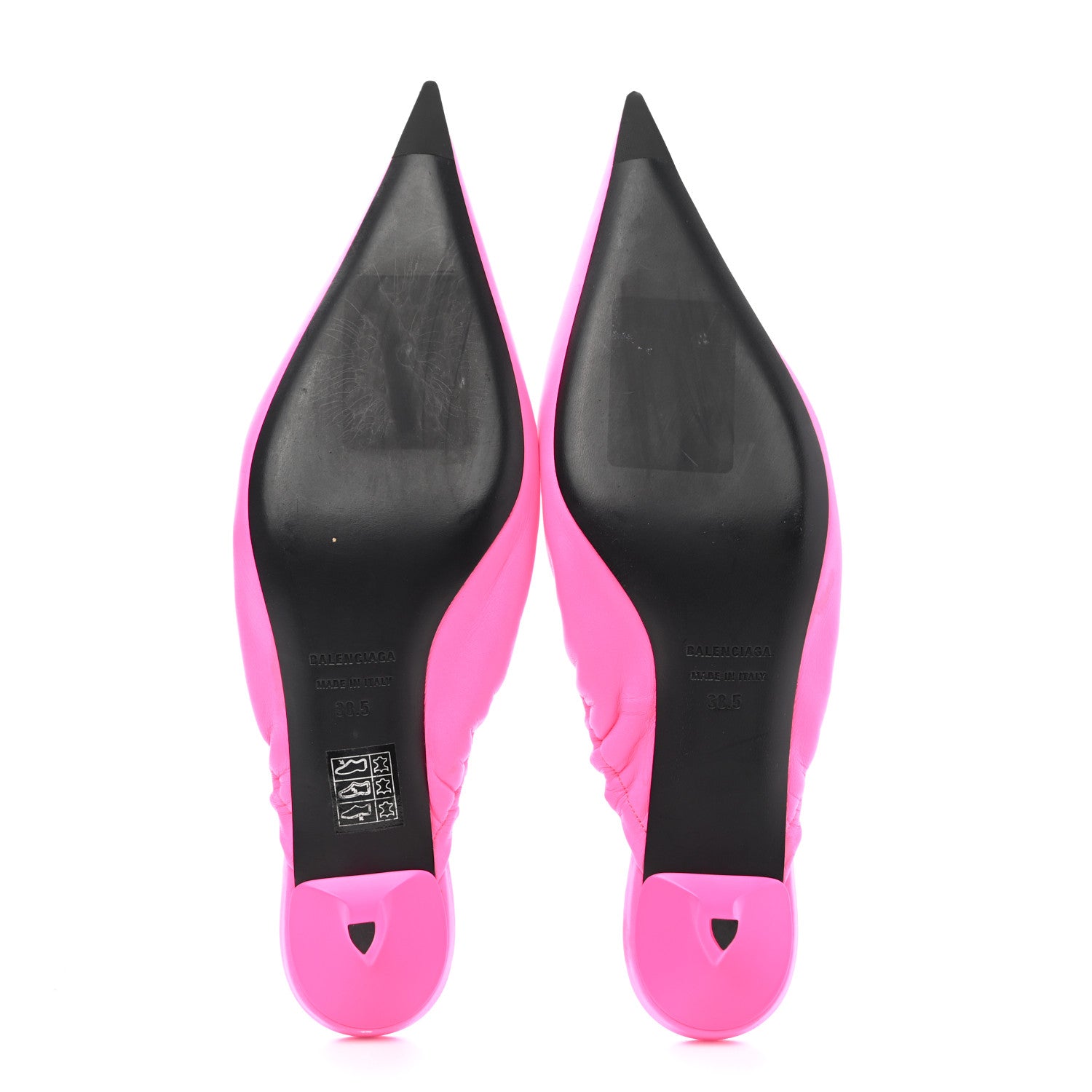 Balenciaga Smooth Nappa Pointed Toe Scrunch Knife 40mm Mules 38.5 Fluo Pink 5 of 12